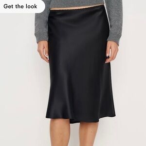 Reformation Black Midi Silk Skirt NWT